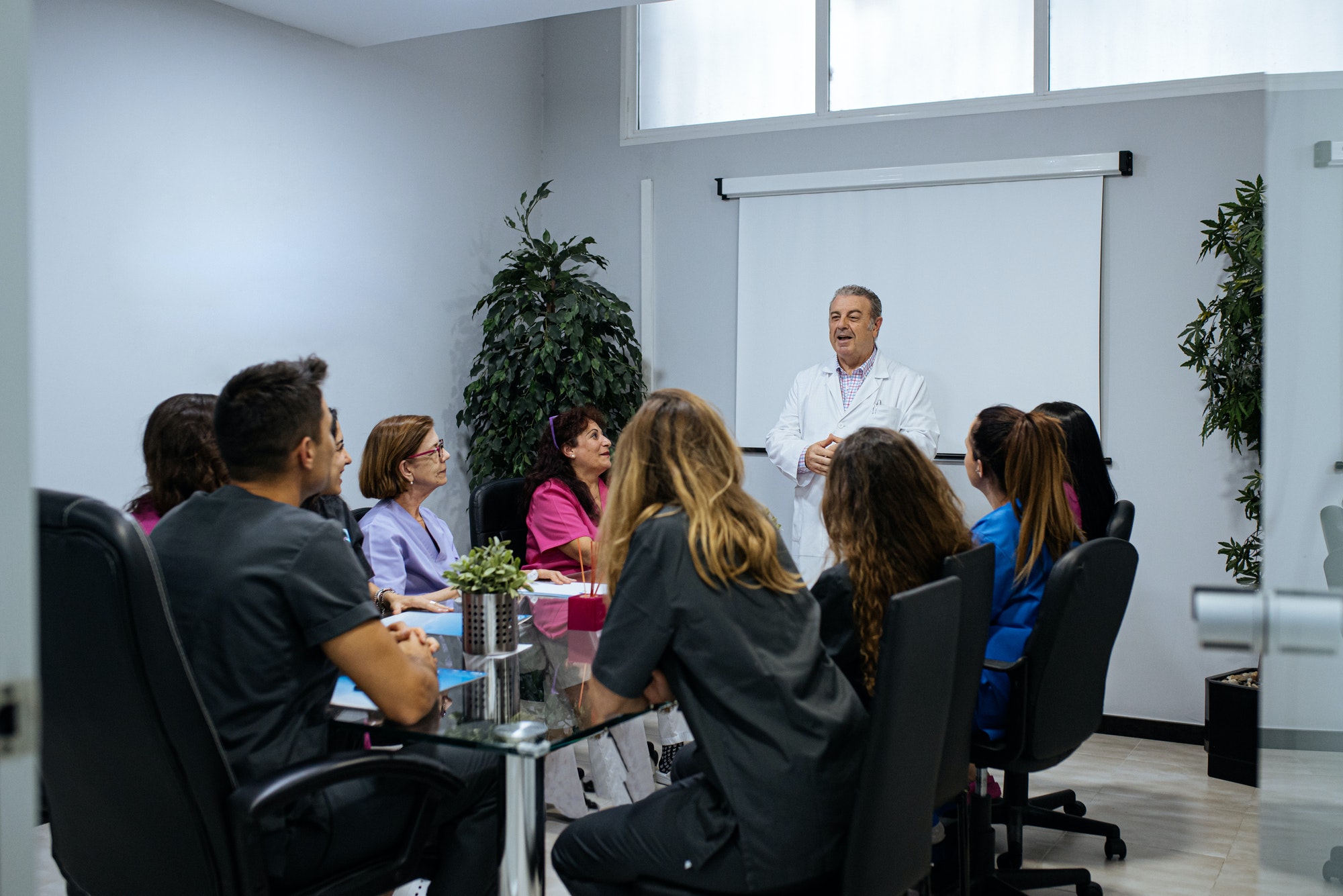 concentrated group of young team workers of dental clinic in a m